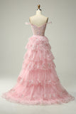 Princess A Line Off the Shoulder Blue Long Prom kjole med Appliques