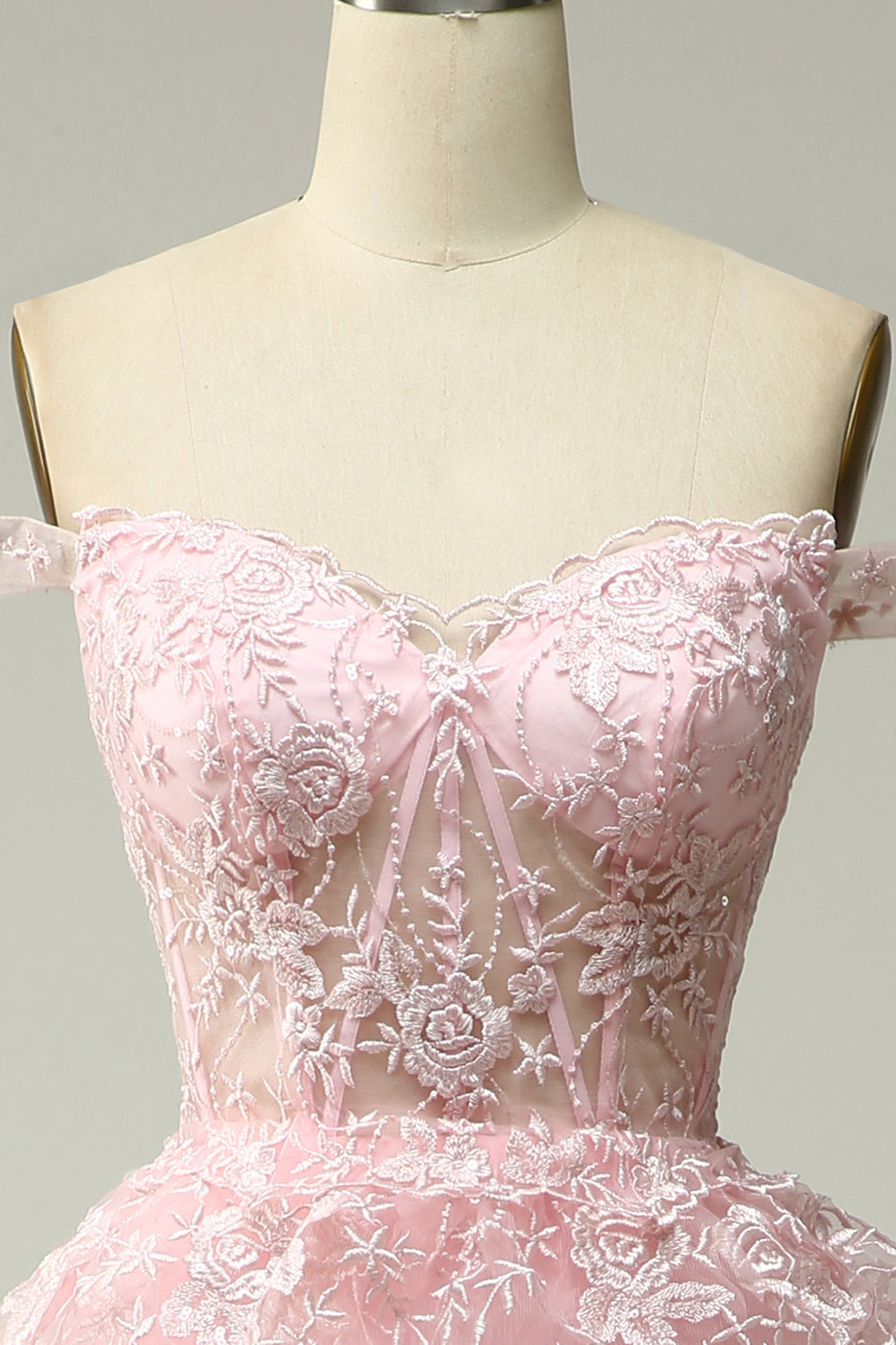 Princess A Line Off the Shoulder Pink Long Prom kjole med Appliques