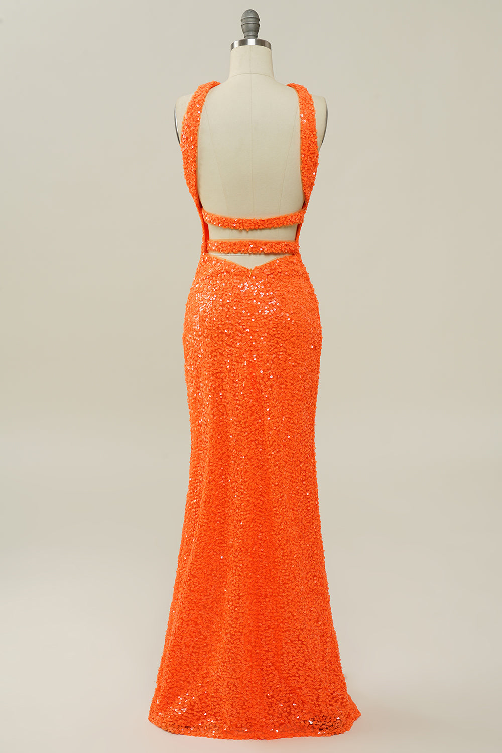 Orange Halter paljett Backless Mermaid Prom kjole