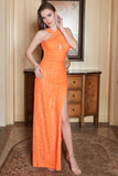 Sheath Halter Orange Paljetter Long Prom Kjole med åpen rygg