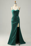Mørkegrønn Spaghetti stropper Havfrue Prom Dress