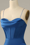 Royal Blue Spaghetti Stropper Havfrue Prom kjole