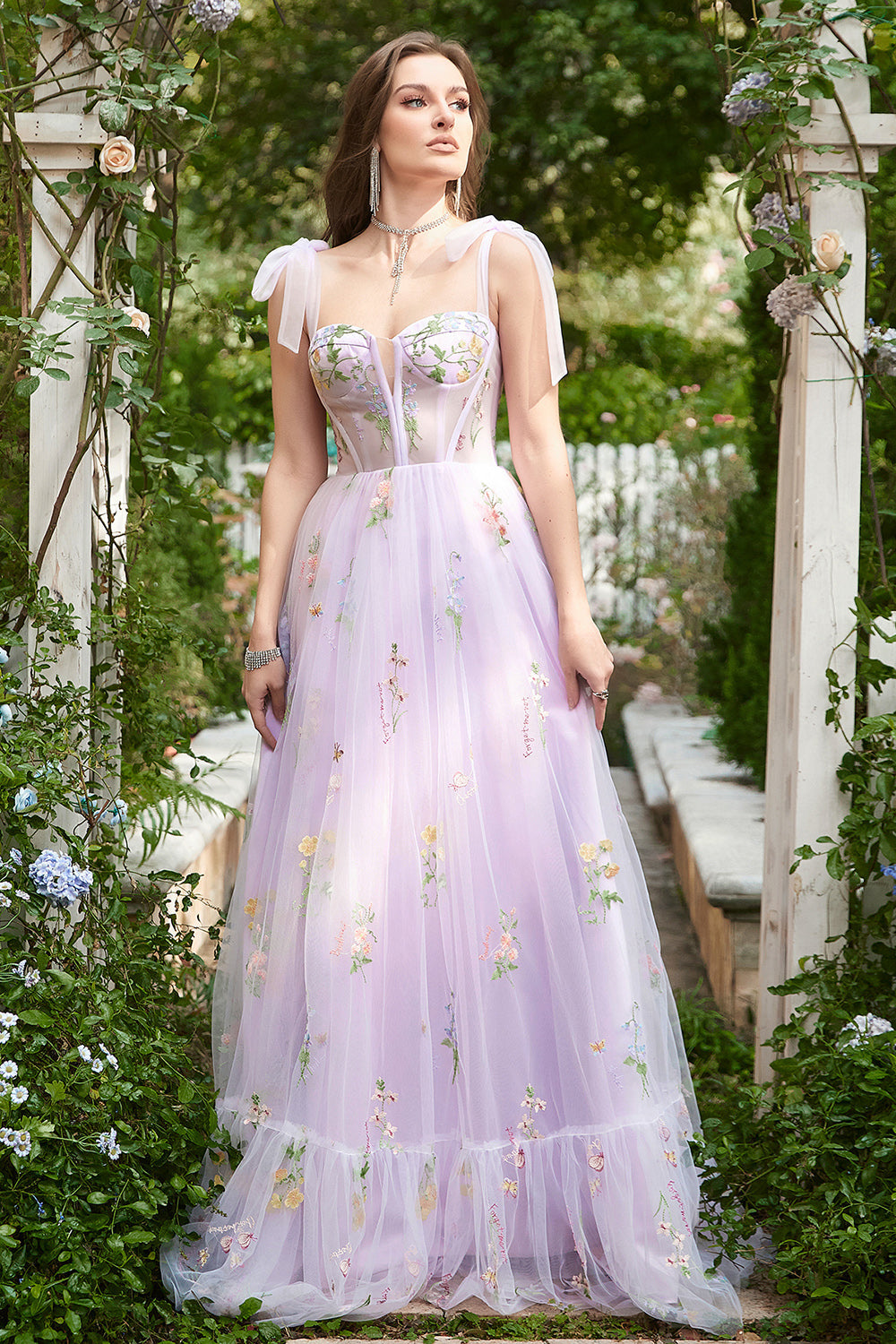 A-line Lilac Broderi Korsett Long Prom Dress