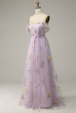 Lavendel A Line Tulle Off Shoulder Prom Kjole