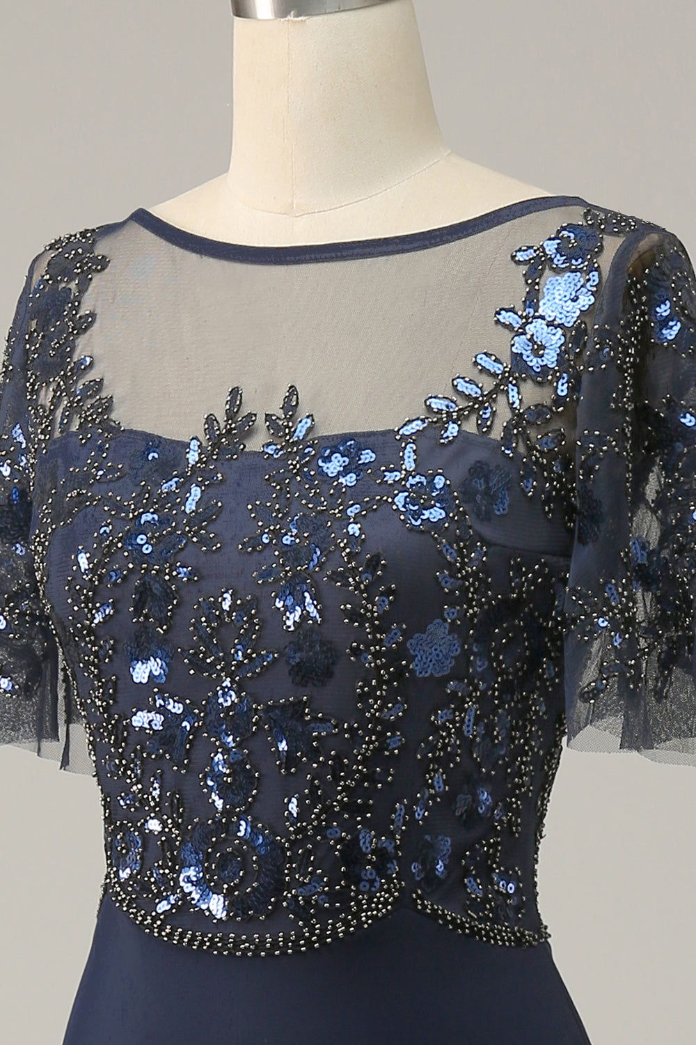 Navy Appliques Sequin mor til Bride Dress