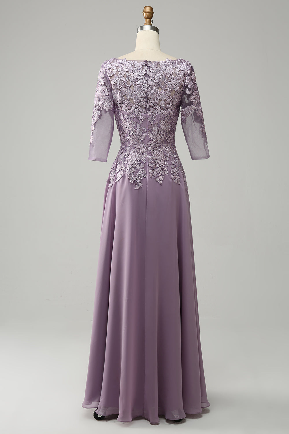 Grey Purple Chiffon Mor til bruden kjole med blonder