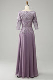 Grey Purple Chiffon Mor til bruden kjole med blonder