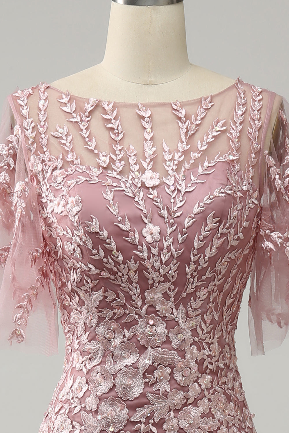 Grey Pink Mermaid Tulle Mor til bruden kjole med blonder