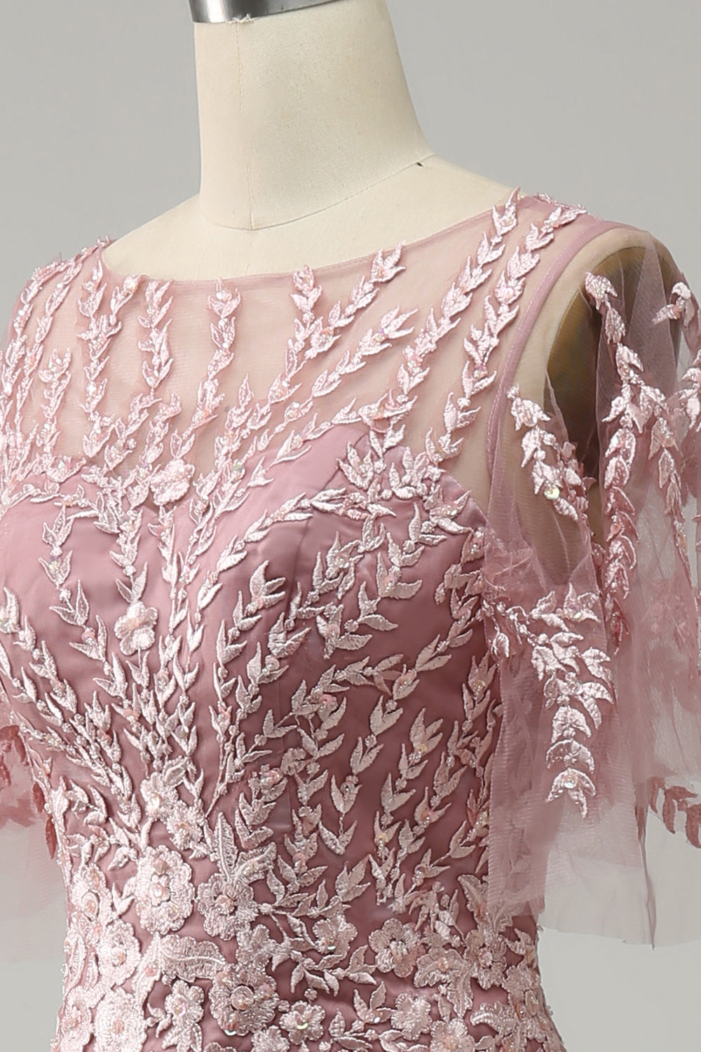 Grey Pink Mermaid Tulle Mor til bruden kjole med blonder