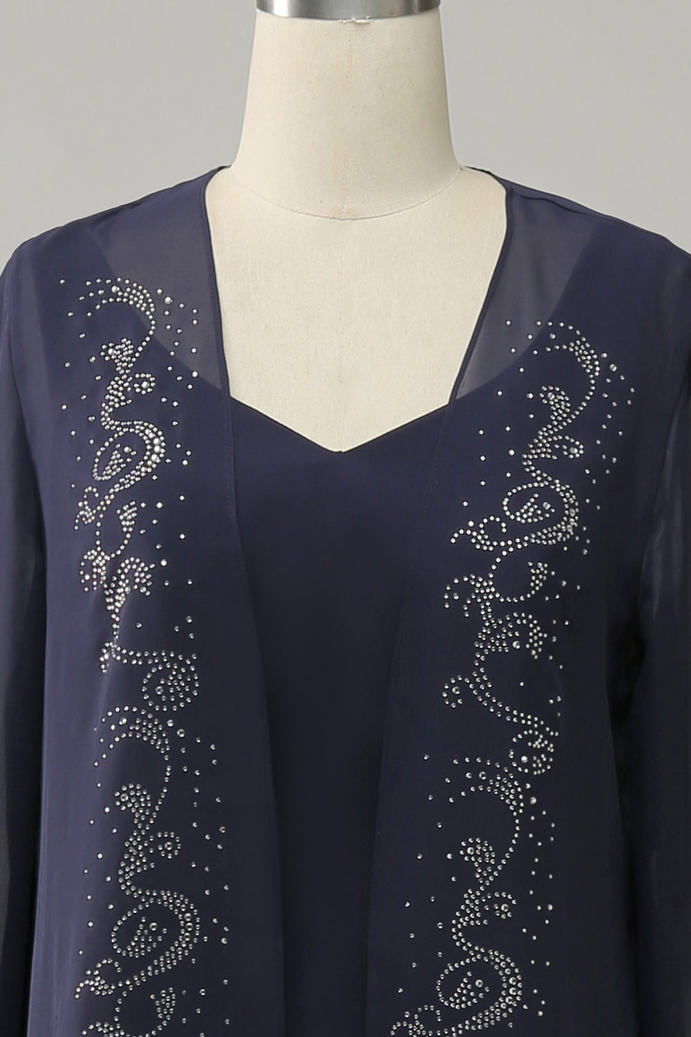 Navy Two Piece Sparkly Beaded Mor til bruden kjole