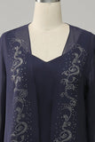 Navy Two Piece Sparkly Beaded Mor til bruden kjole