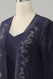 Navy Two Piece Sparkly Beaded Mor til bruden kjole