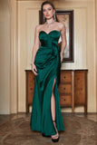 Sheath Sweetheart Dark Green Long Prom Kjole med Split Front