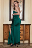 Sheath Sweetheart Dark Green Long Prom Kjole med Split Front