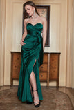 Sheath Sweetheart Dark Green Long Prom Kjole med Split Front
