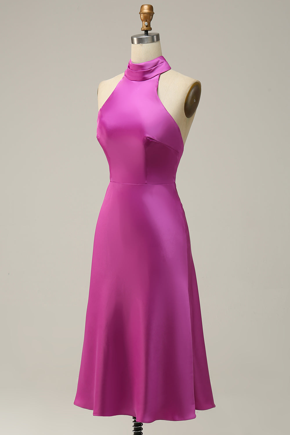 Halter Satin Fuchsia brudepike kjole