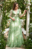 A-Line V-Neck Broderi Lavendel Long Prom Kjole med korte ermer