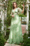 A-Line V-Neck Broderi Lavendel Long Prom Kjole med korte ermer
