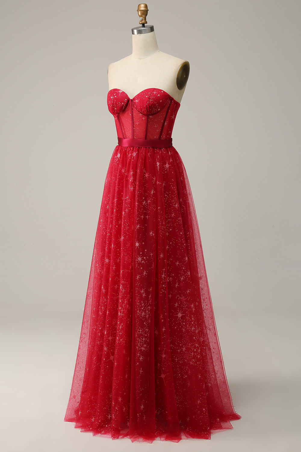 Rød stropp Korsett Skoleballkjole