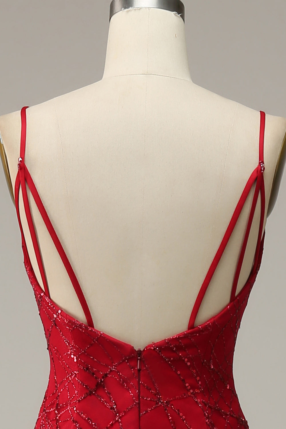 Mørk rød spaghetti stropper Havfrue Prom kjole med Slit