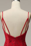 Mørk rød spaghetti stropper Havfrue Prom kjole med Slit