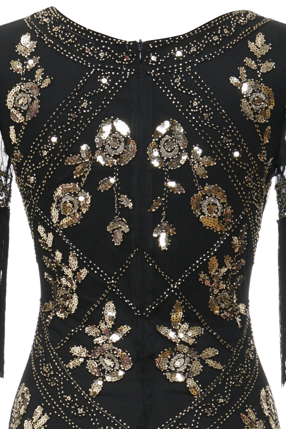 V Neck Black Long 1920 Flapper Dress med paljetter og frynser