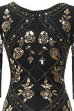 V Neck Black Long 1920 Flapper Dress med paljetter og frynser
