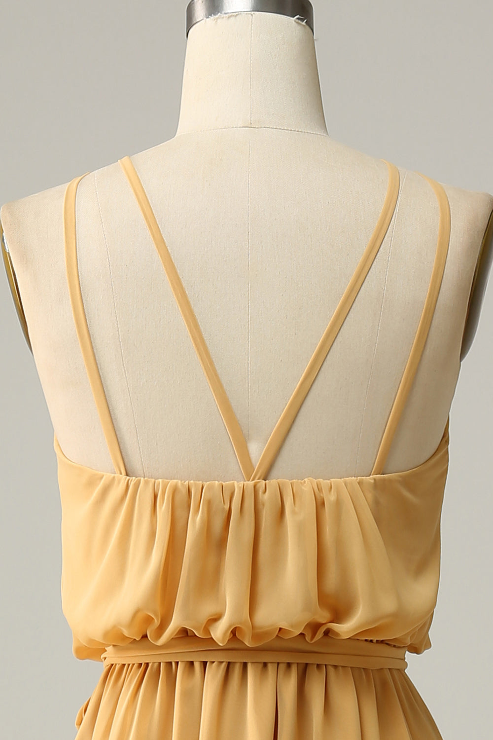 A Line Halter Yellow Long Bridesmaid Dress med Bowknot