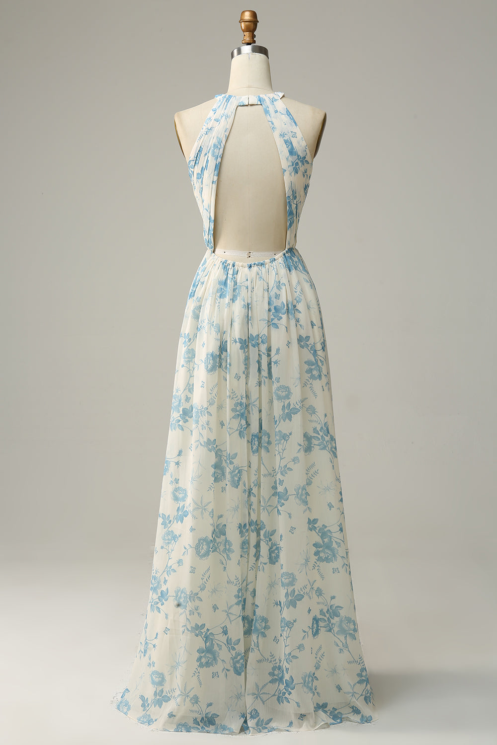 Blå Floral Boho Long Chiffon brudepike kjole