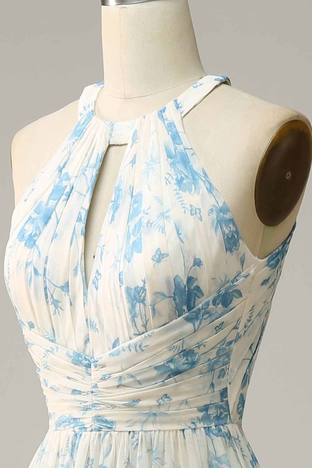 Blå Floral Boho Long Chiffon brudepike kjole