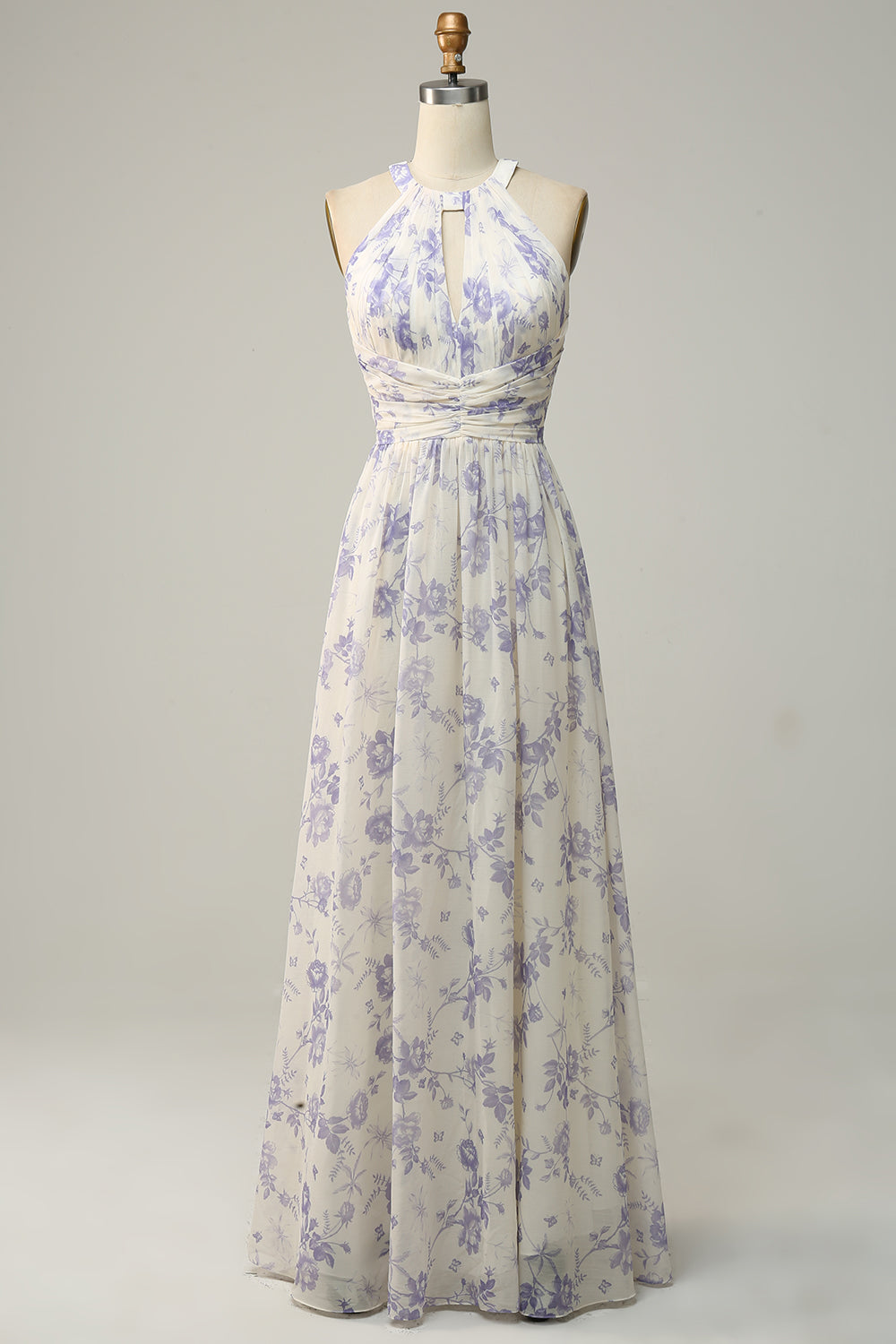 Blå Floral Boho Long Chiffon brudepike kjole