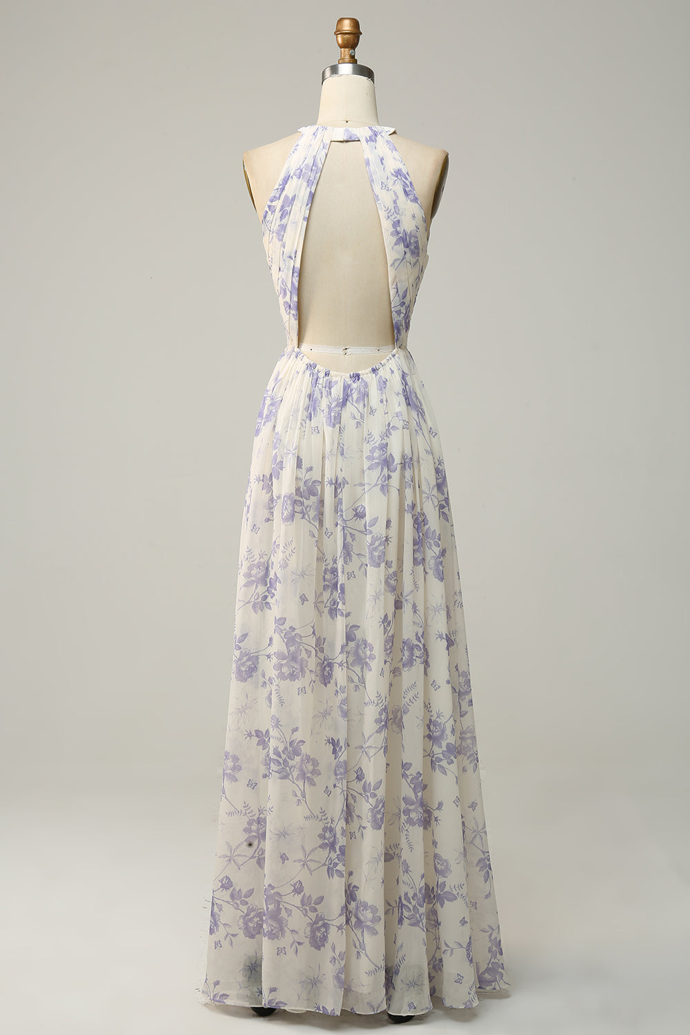 Blå Floral Boho Long Chiffon brudepike kjole