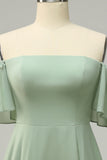 En linje av skulderen Grønn Long Bridesmaid kjole med Ruffles