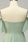 En linje av skulderen Grønn Long Bridesmaid kjole med Ruffles