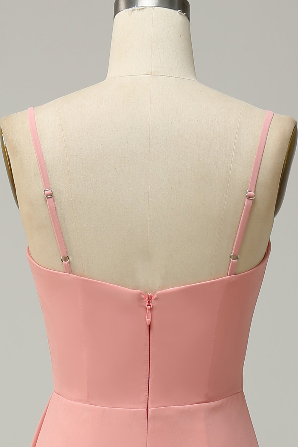 En linje spaghetti stropper rødme lange brudepike kjole