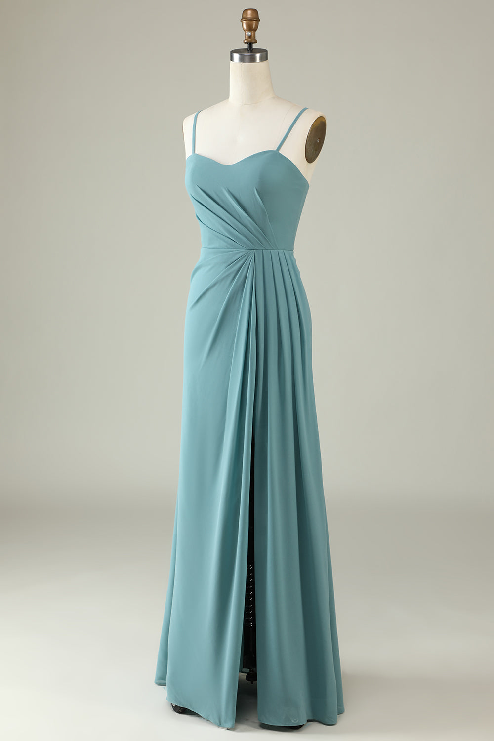 Grønn drapert Long Chiffon brudepike kjole
