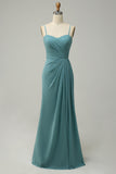 Grønn drapert Long Chiffon brudepike kjole