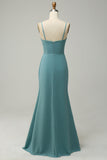Grønn drapert Long Chiffon brudepike kjole