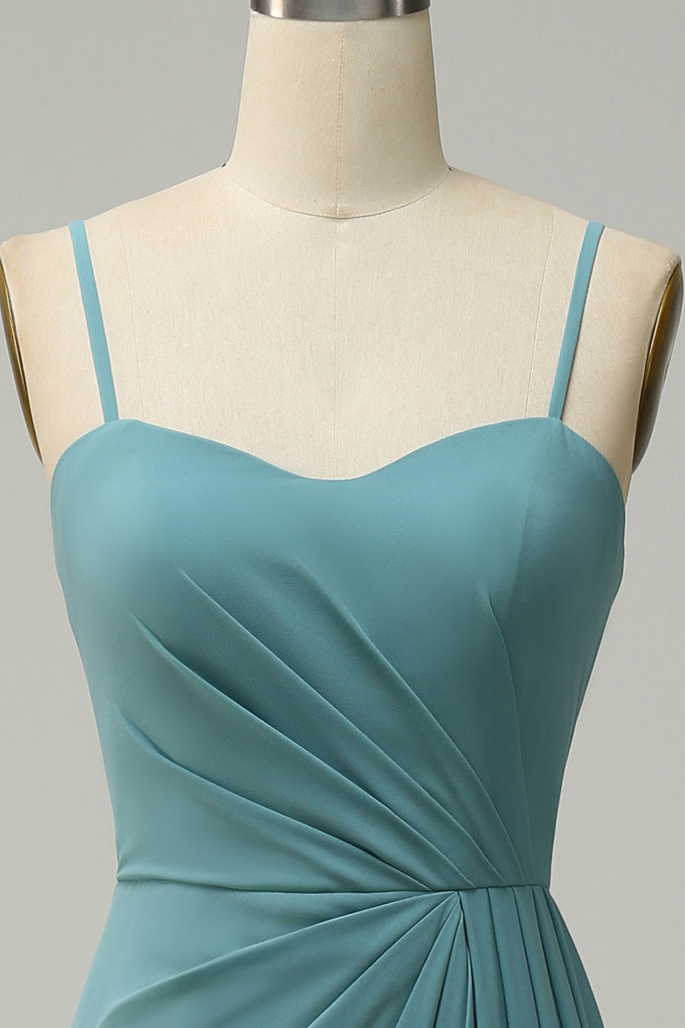 En linje Spaghetti stropper Blush Long brudepike kjole med delt front