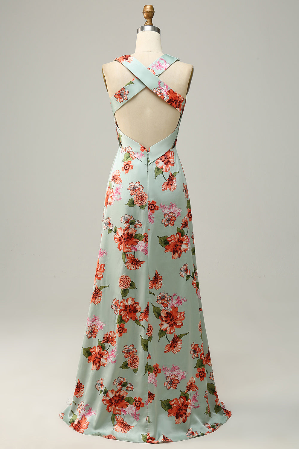 A Line Halter Neck Copper Long Bridesmaid Dress med Criss Cross Back