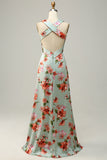 A Line Halter Neck Copper Long Bridesmaid Dress med Criss Cross Back