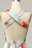 A Line Halter Neck Copper Long Bridesmaid Dress med Criss Cross Back