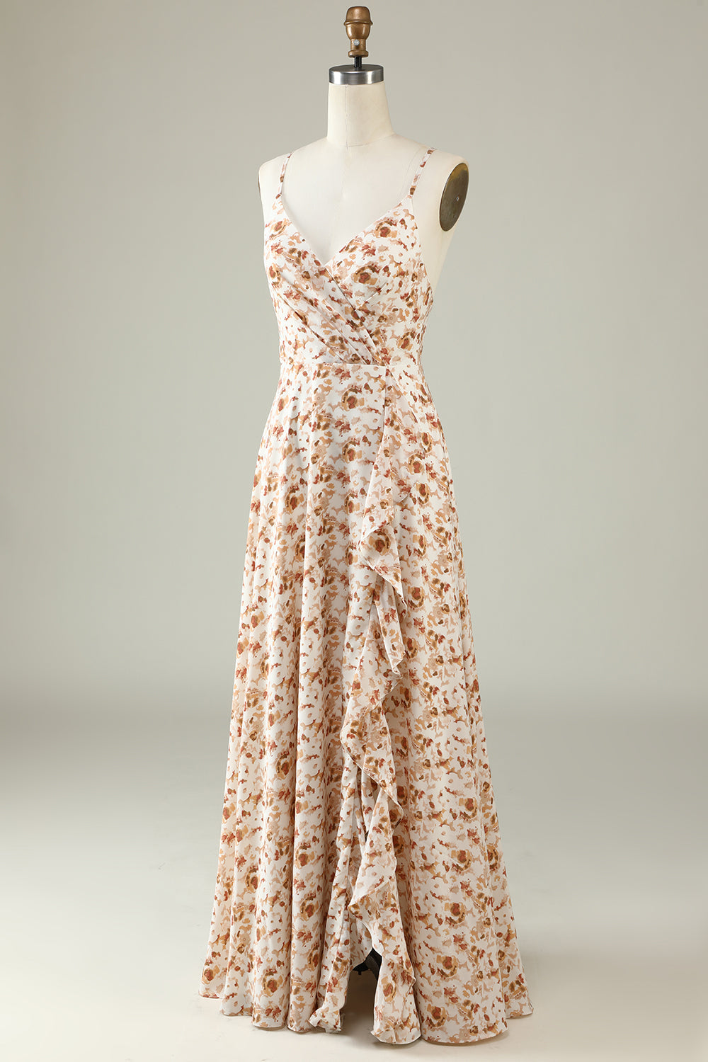 Hvit Floral Boho brudepike kjole med volanger