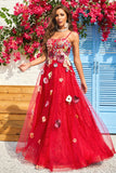 A Line Spaghetti stropper Burgunder Long Prom Dress med Appliques