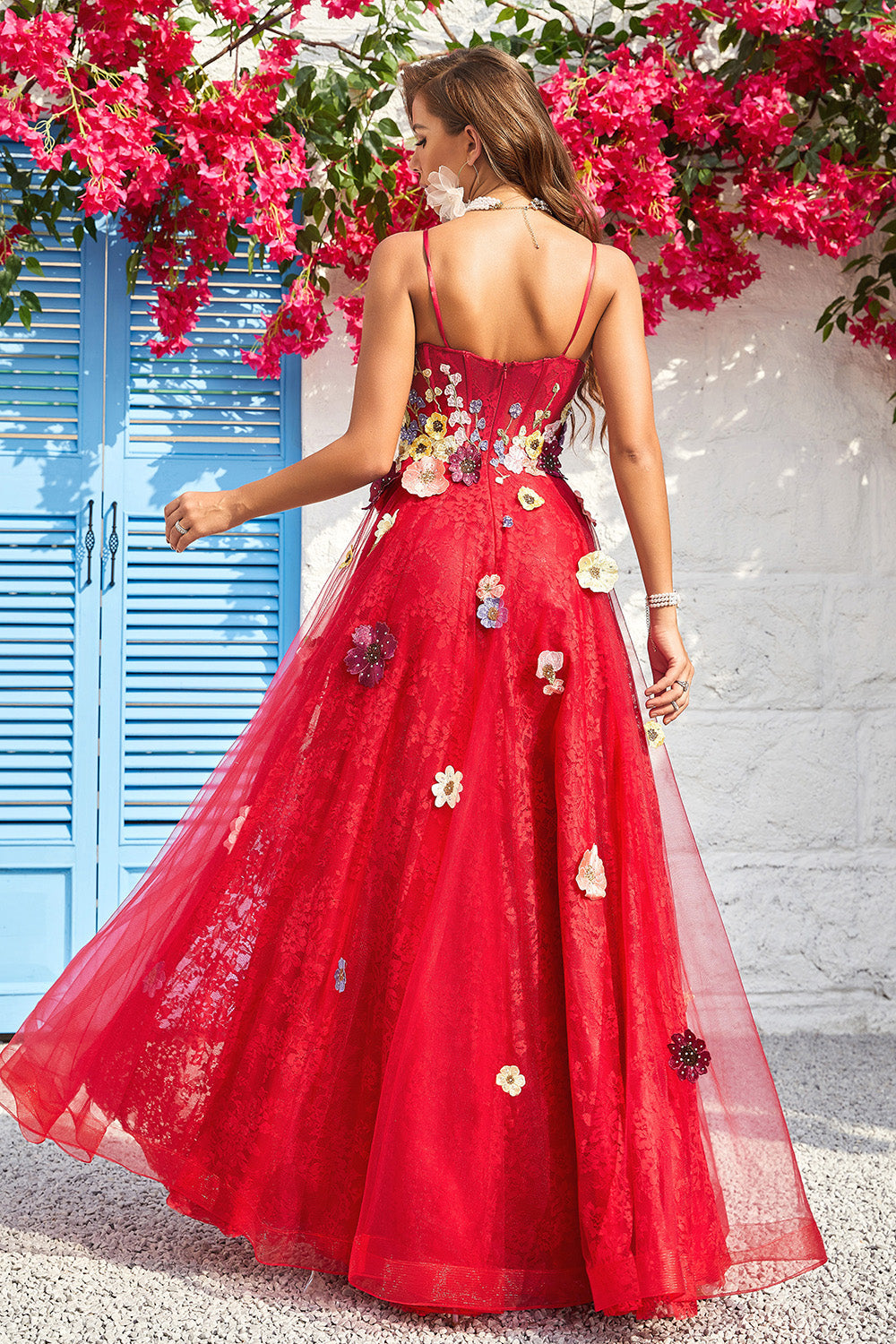 A Line Spaghetti stropper Burgunder Long Prom Dress med Appliques