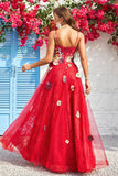 A Line Spaghetti stropper Burgunder Long Prom Dress med Appliques