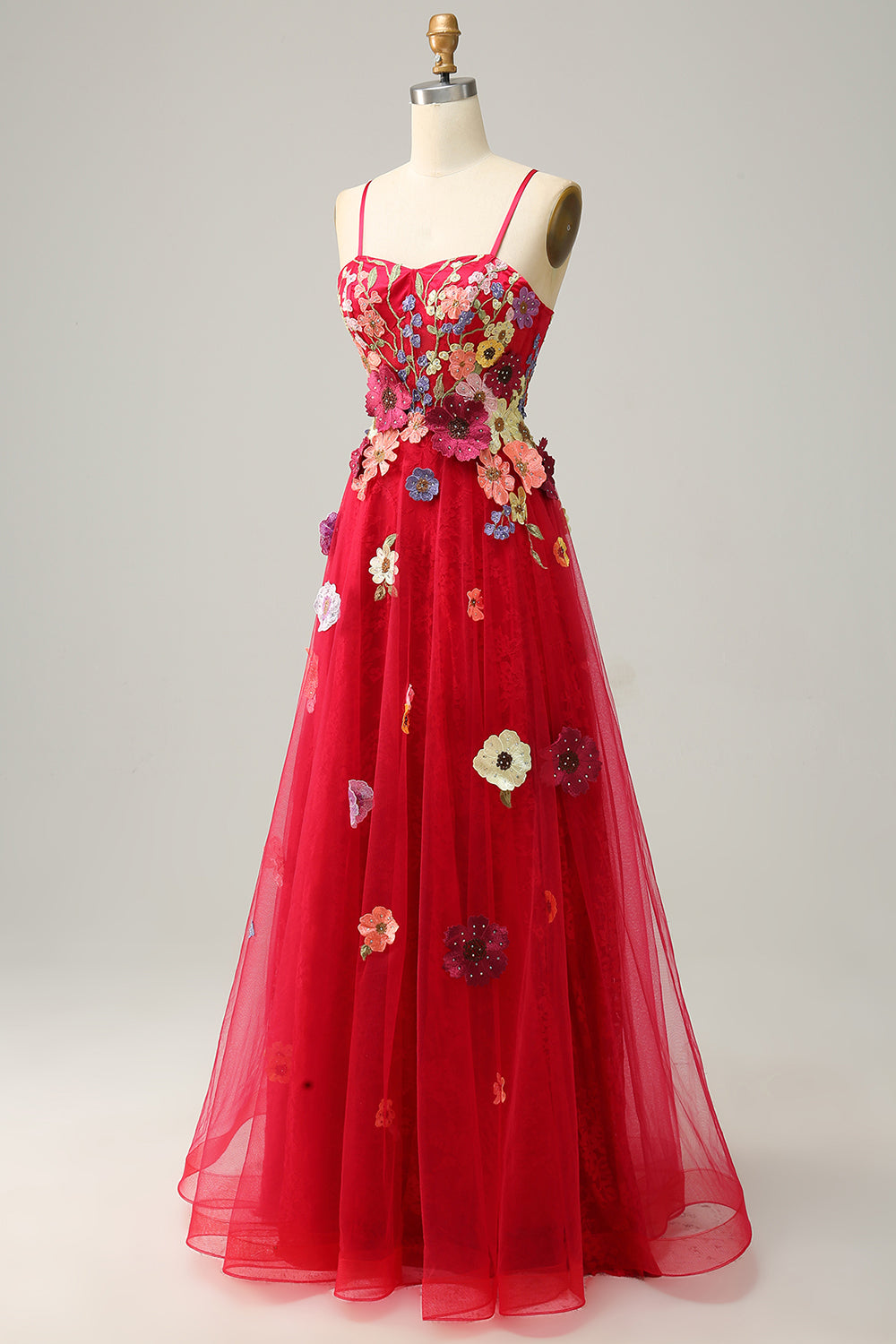 A Line Spaghetti stropper Burgunder Long Prom Dress med Appliques
