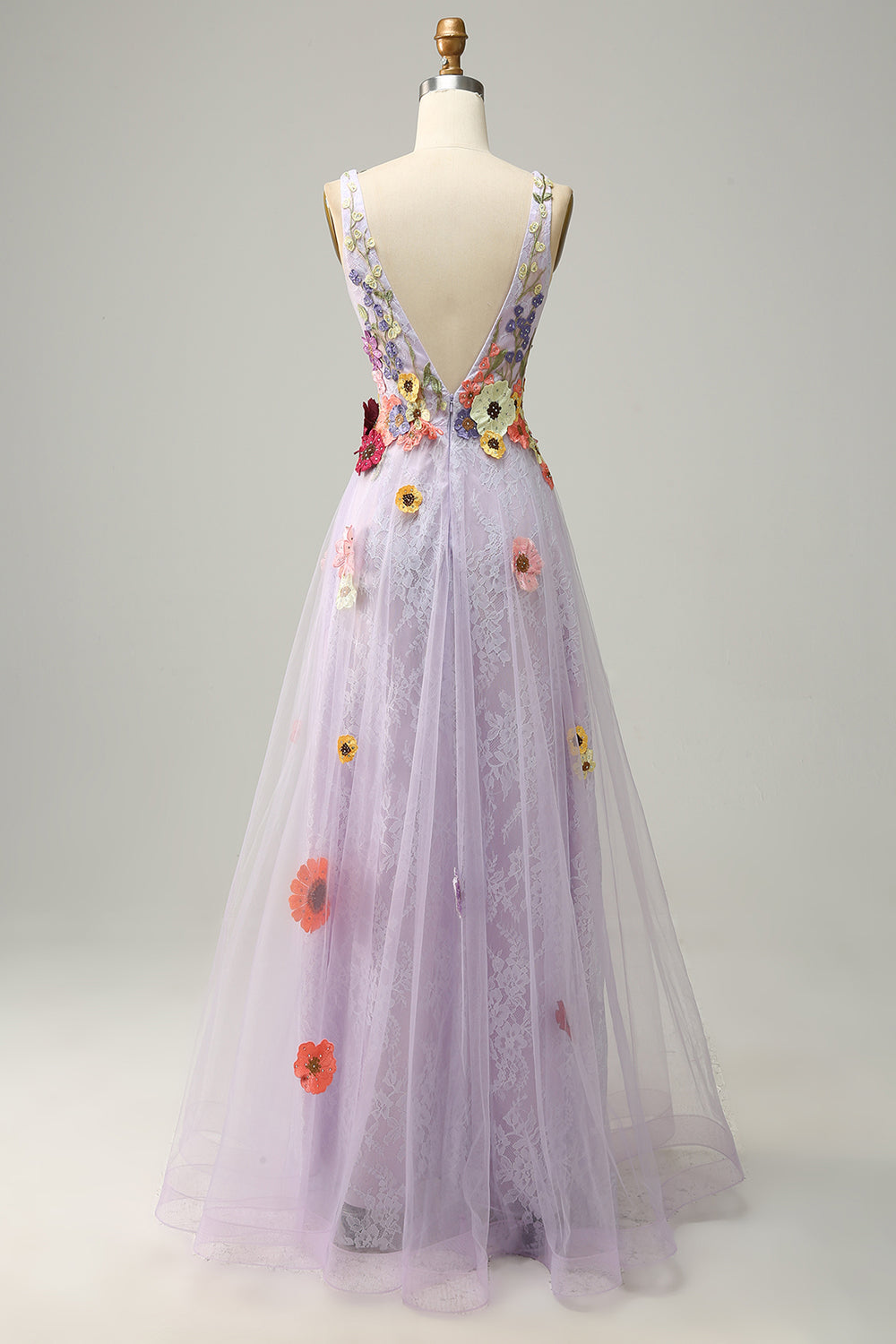 En linje Deep V Neck Lavender Long Prom Dress med Appliques