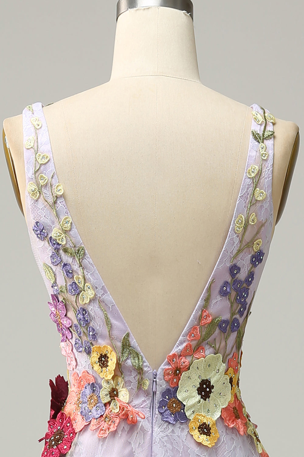 En linje Deep V Neck Lavender Long Prom Dress med Appliques