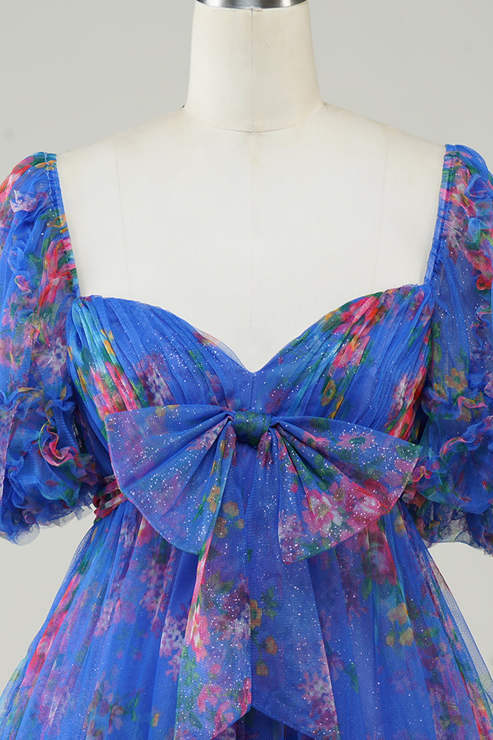 Hot Pink Printed Cute Homecoming Dress med sløyfe
